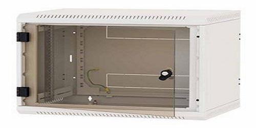 Rack de perete Triton sectiune simpla 15U 500mm adancime usa sticla panouri laterale fixe sectiuni, sectiuni acces cabluri sus/jos/spate securizare cu cheie, 1 pereche montanti reglabili IP30 gri 19 One-sectioned rack 15U/500mm