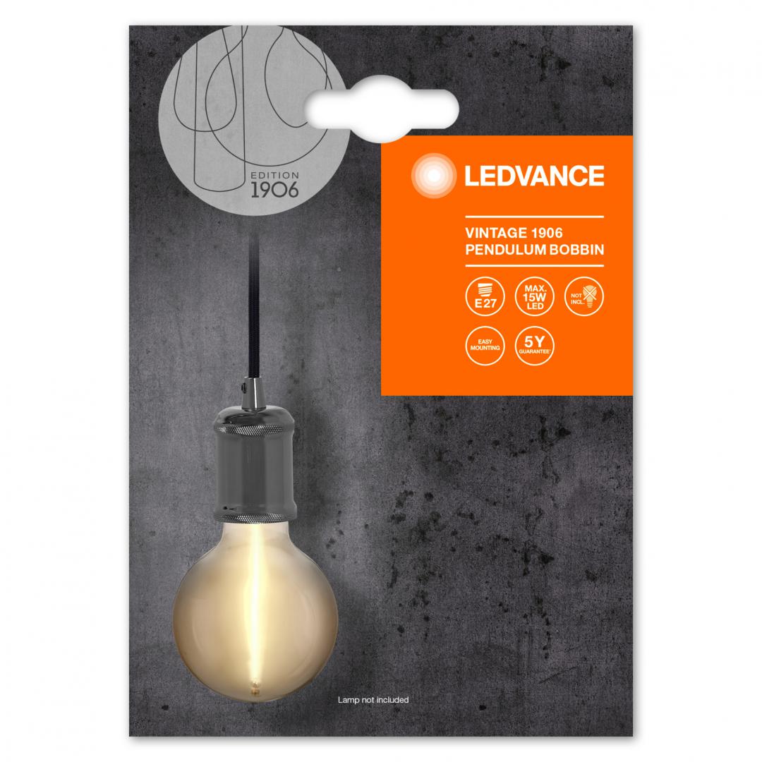 Pendul Ledvance Vintage 1906 Bobbin Gri inchis, E27, max. 15W LED, Metal, IP20, Ø100mm, cablu 1.5m, bec neinclus