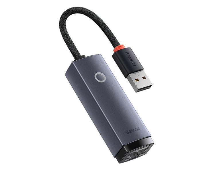 ADAPTOR RETEA Baseus Lite, USB 2.0 to RJ-45 10/100 Mbps Adapter, metalic, LED, gri