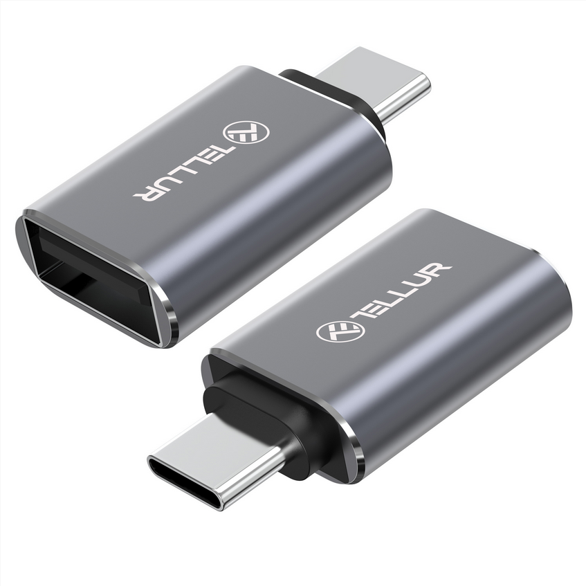 Adaptor USB-C la USB-A Tellur, 3A, viteze de transfer de pana la 10Gbps, gri
