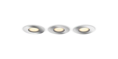 3 Spoturi LED incastrate Philips Hue Adore Bathroom, Bluetooth, 3xGU10 ,3x5W, 1050 lm, lumina alba (2200-6500K), IP44, 9cm, Crom, Intrerupator cu variator inclus