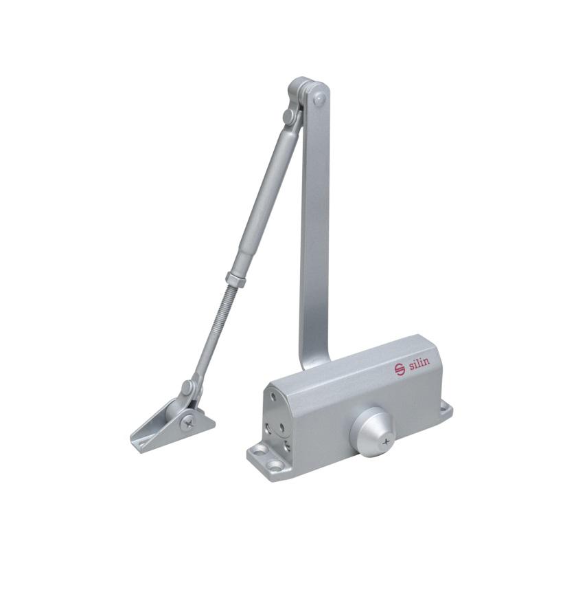 Amortizor hidraulic cu brat SA-5012AW-sv, culoare argintie; Pentru: usi cu greutatea de 25-45 kg; latime usa ≤900mm; Ulei hidraulic termostabil; Viteza de inchidere reglabila ; Montare universala: stanga sau dreapta; Culoare: argintiu; Deschidere usa la 135°;