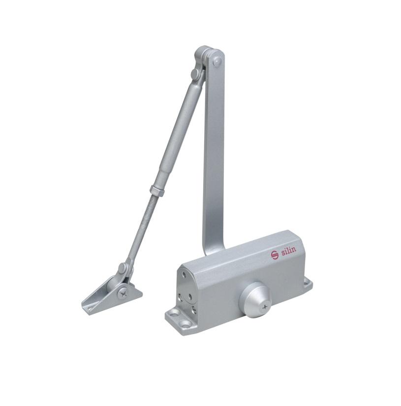 Amortizor hidraulic cu brat SA-5012AD-sv, cu blocare; Pentru: usi cu greutatea de 25-45 kg; latime usa ≤900mm; Ulei hidraulic termostabil; Viteza de inchidere reglabila; Montare universala: stanga sau dreapta; Culoare: argintiu; Deschidere usa la 135°;