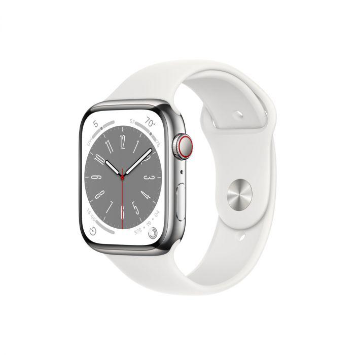 Apple Watch S8 Cellular 41mm Silver Stainless Steel Case with White Sport Band - Regular