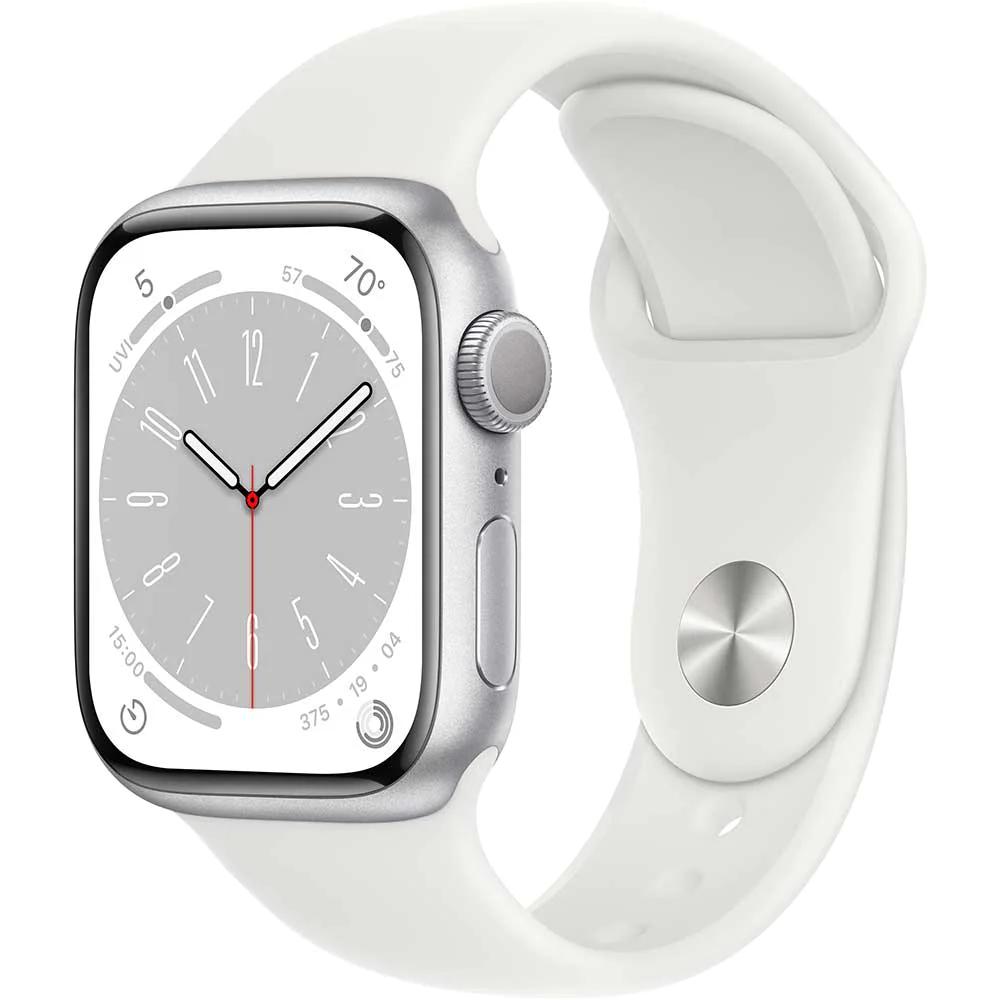 Apple Watch S8 GPS 41mm Silver Aluminium Case with White Sport Band - S/M