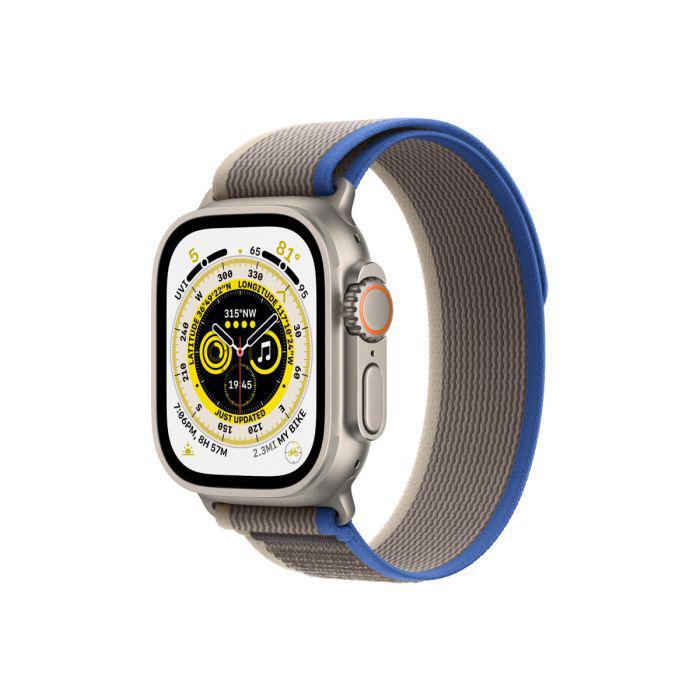 Apple Watch Ultra Cellular, 49mm Titanium Case with Blue/Gray Trail Loop -S/M