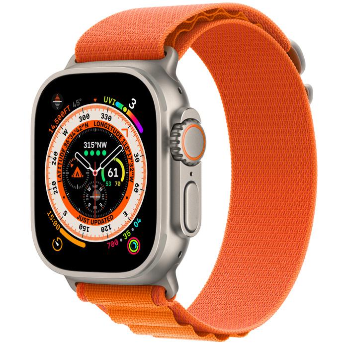 Apple Watch Ultra Cellular, 49mm Titanium Case with Orange Alpine Loop - Large