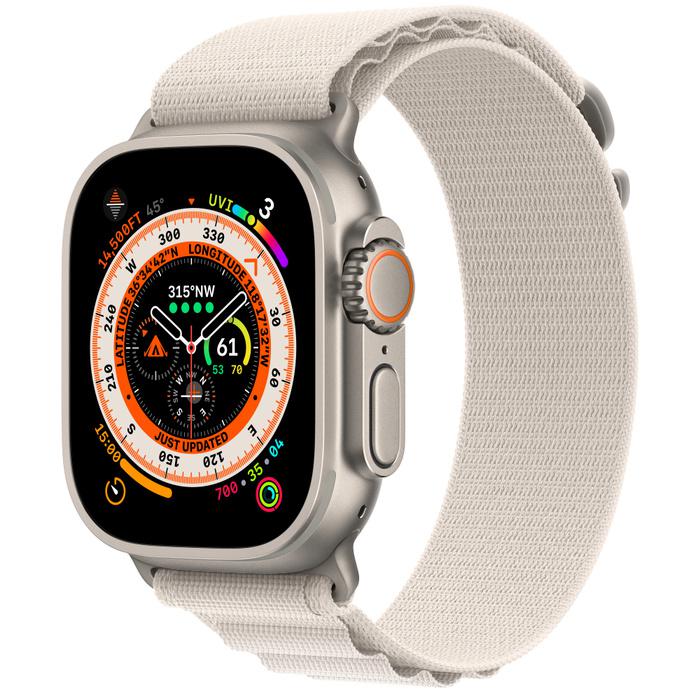 Apple Watch Ultra Cellular, 49mm Titanium Case with Starlight Alpine Loop - Medium