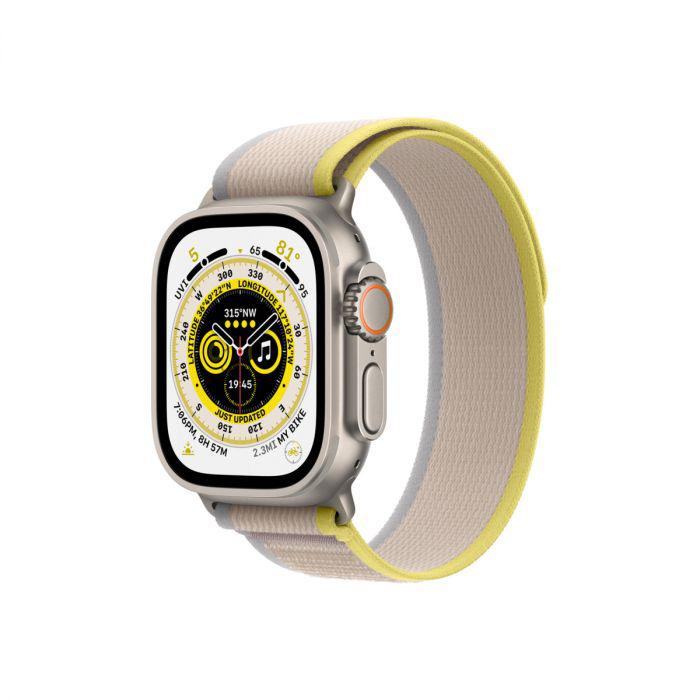 Apple Watch Ultra Cellular, 49mm Titanium Case with Yellow/Beige Trail Loop -S/M