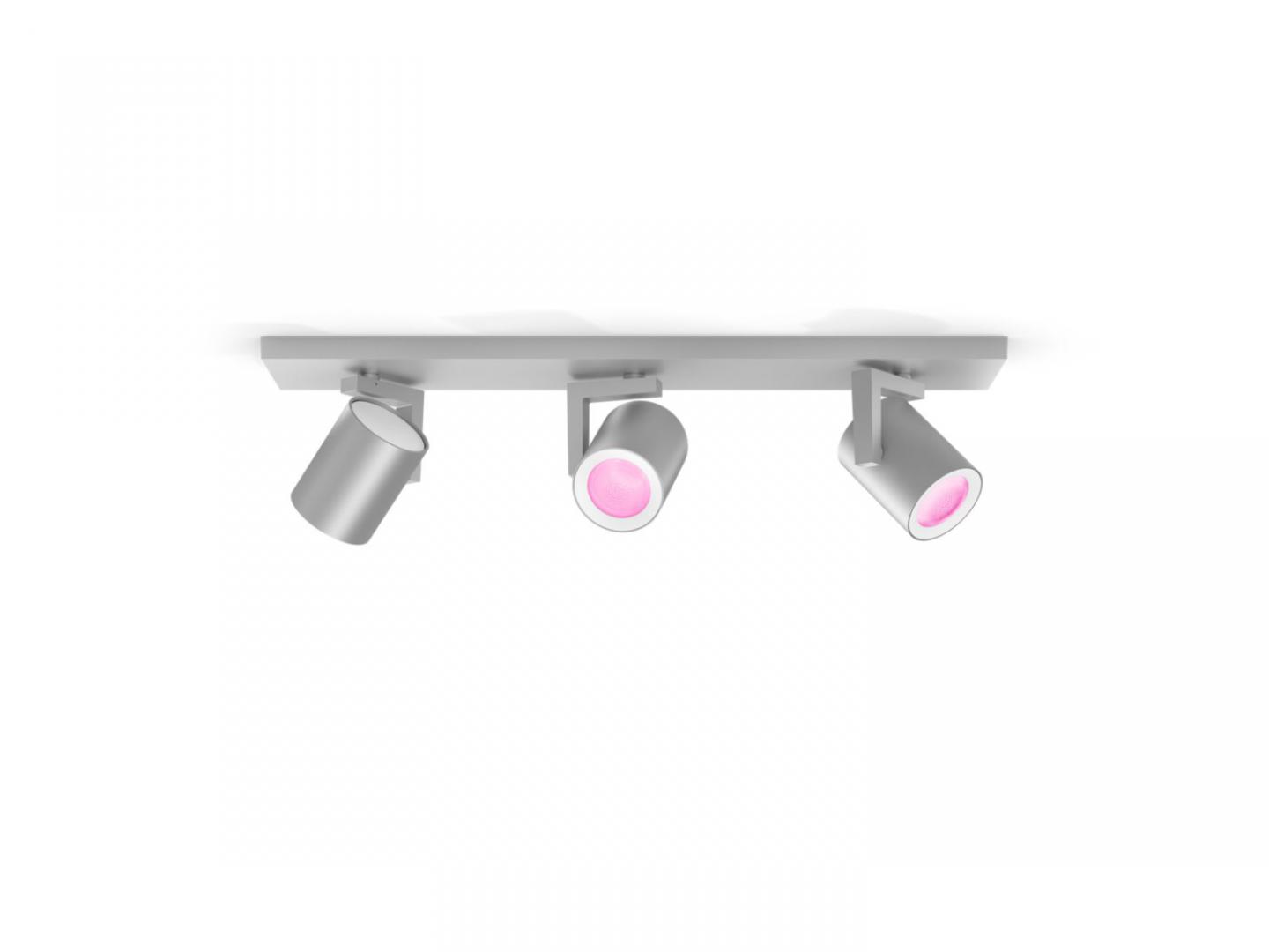 Spot LED RGB Triplu Philips Hue Argenta, Bluetooth, 3xGU10, 3x5.7W ,3x350lm, lumina alba si color (2000-6500K), IP20, Metal, Argintiu