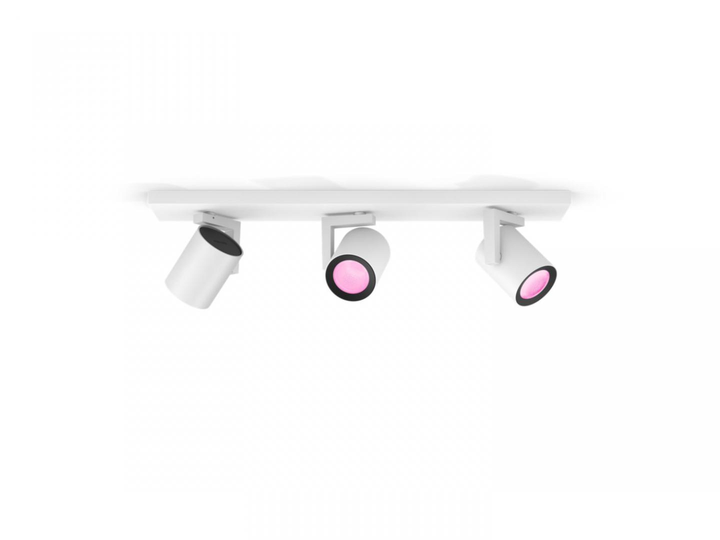 Spot LED RGB Triplu Philips Hue Argenta, Bluetooth, 3xGU10, 3x5.7W ,3x350lm, lumina alba si color (2000-6500K), IP20, Metal, Alb