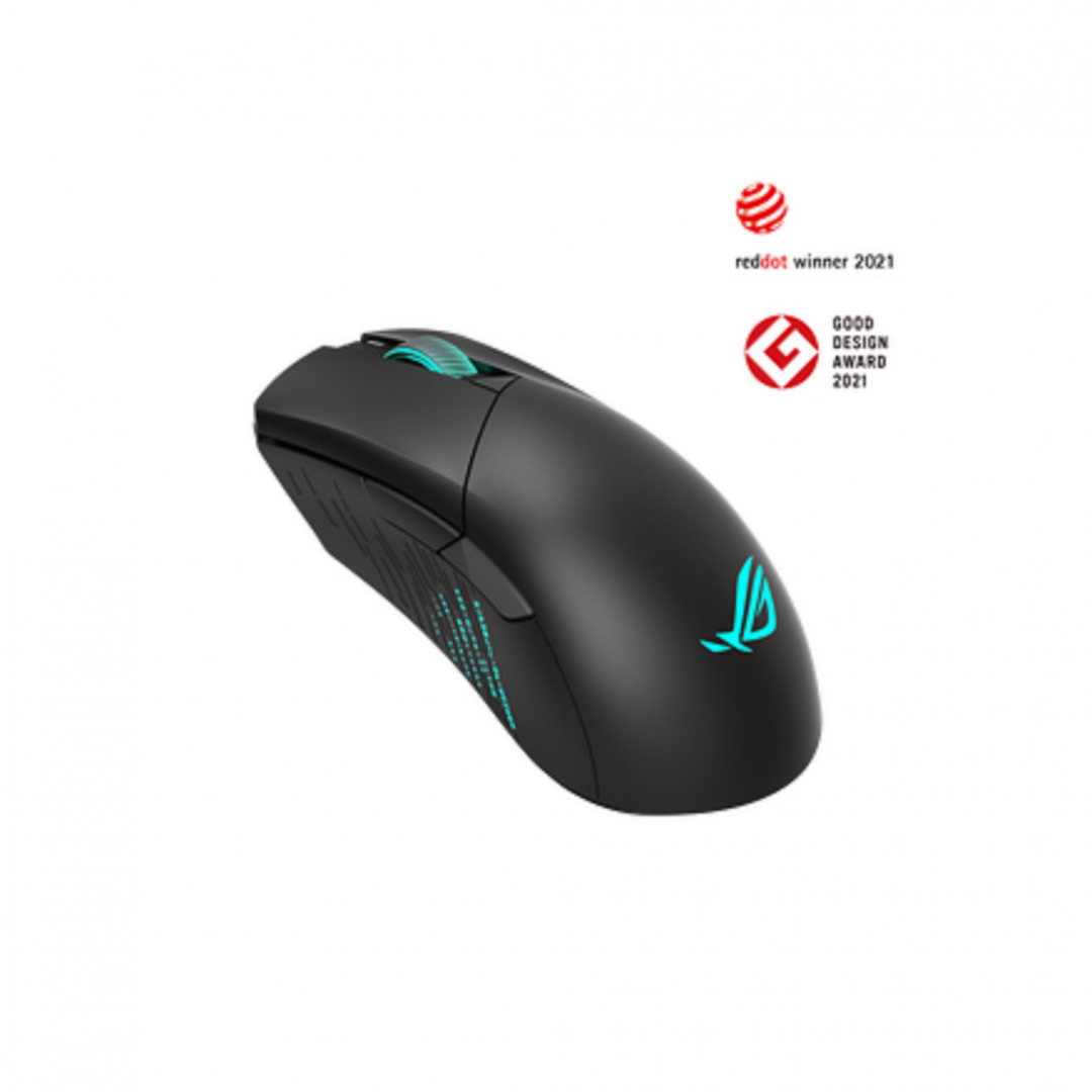AS GAMING MOUSE GLADIUS 3, Classic asymmetrical wireless gaming mouse with tri-mode connectivity (2.4 GHz, Bluetooth, wired USB 2.0), specially tuned 26,000 dpi with 1% deviation, instant button actuation, exclusive Push-Fit Switch Socket II, laser-engraved ROG aesthetic, Bluetooth rapid pairing