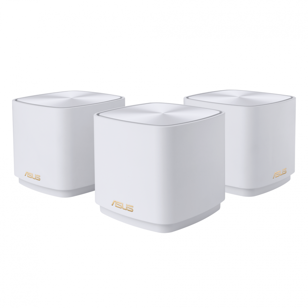 Asus dual-band large home Mesh ZENwifi system, XD4 PLUS 3 pack; white, AX1800 , 1201 Mbps+ 574 Mbps, 128 MB Flash, 256 MB RAM ; IEEE 802.11a, IEEE 802.11b, IEEE 802.11g, WiFi 4 (802.11n), WiFi 5 (802.11ac), WiFi 6 (802.11ax), IPv4, IPv6, 2 x antene interne, MIMO technology, Dual Band, 2.4 G Hz / 5