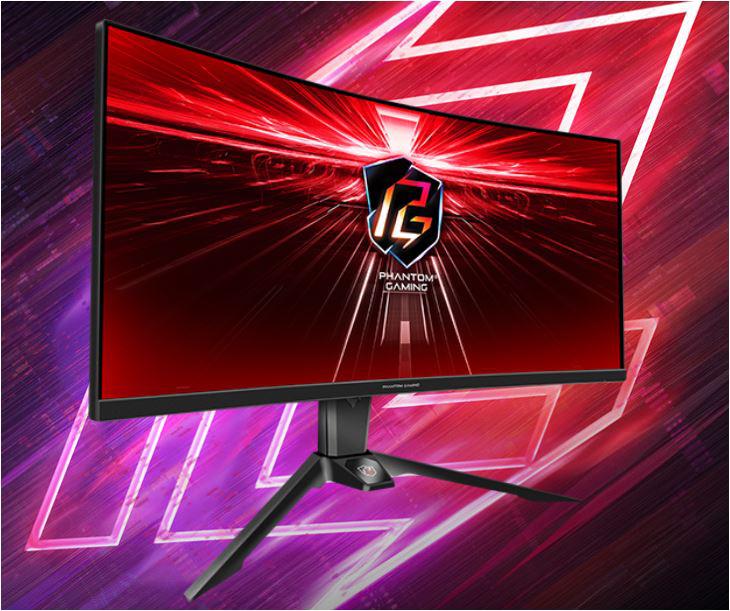 Monitor Gaming Asrock curbat PG34WQ15R2B, diagonala: 34", Aspect: 21:9, anti-glare, Rezolutie: 3440 x 1440, Refresh rate: 165Hz, Luminozitate: 550 cd/m2, Contrast: 3000:1, unghi vizualizare: 178°(H) / 178°(V), culori: 16.7M, Timp raspuns: 1ms, Flicker free, Wi-Fi integrat, Difuzoare integrate: 2 x