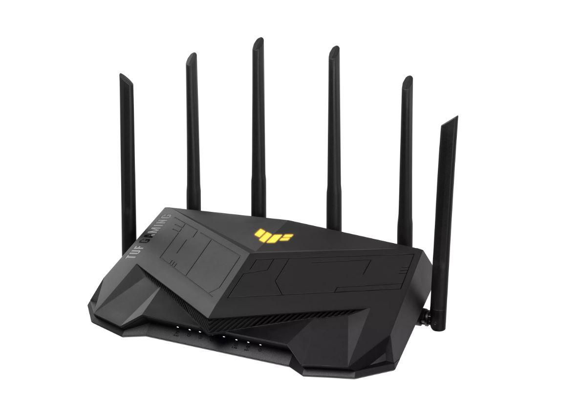 ASUS TUF Gaming AX6000 Dual Band WiFi 6 Gaming Router, Network Standard: IEEE 802.11a, IEEE 802.11b, IEEE 802.11g, WiFi 4 (802.11n), WiFi 5 (802.11ac) WiFi 6 (802.11ax), IPv4, IPv6, AX6000- 1148+4804 Mbps, 6 antene externe, Procesor: 2.0 Ghz, Memorie: 512Mb ram, 256 flash, Dual- band  2.4GHz / 5GHz