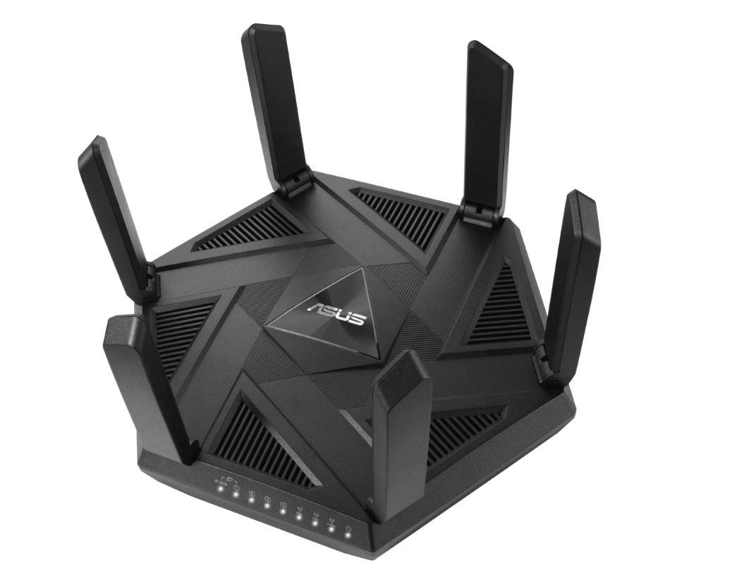 Router Wireless Asus RT-AXE7800, tri-band, WI-FI 6, , standarde reteaEEE 802.11a, IEEE 802.11b, IEEE 802.11g, WiFi 4 (802.11n) WiFi 5 (802.11ac), WiFi 6 (802.11ax), WiFi 6E (802.11ax), IPv4, IPv6 574+4804+2402 Mbps, 6 antene externe, Procesor: 1.7Ghz, 256mb ram, Tri-band Wi-Fi: 2.4 GHz / 5 GHz / 6