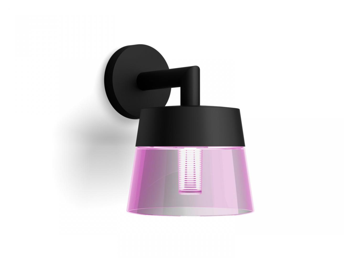 Aplica tip felinar LED RGB pentru exterior Philips Hue Attract, 8W (49W), 600 lm, lumina alba si color (2000-6500K), IP44, 182x224x251mm, Negru