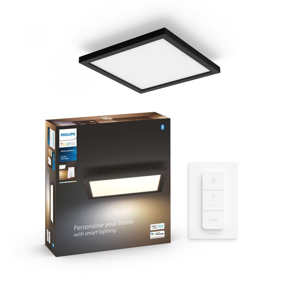 Panou LED Philips Hue Aurelle SQ, Bluetooth, 19W, 1940 lm, luminaalba(2200-6500K), IP20, 30cm, Aluminiu, Negru, Intrerupator cu variatorinclus