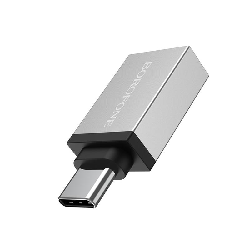 Borofone BV3 / Adaptor OTG  incarcare si transfer, USB to Type-C, Aluminiu, Argintiu