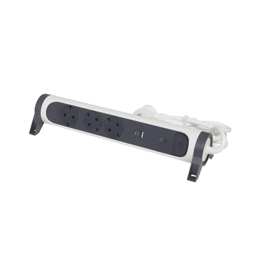 Bloc Multipriza Mobil Premium Rotativ 3x2P+T SPD-Supratensiune USB A+C si intrerupator 1,5m alb-negru