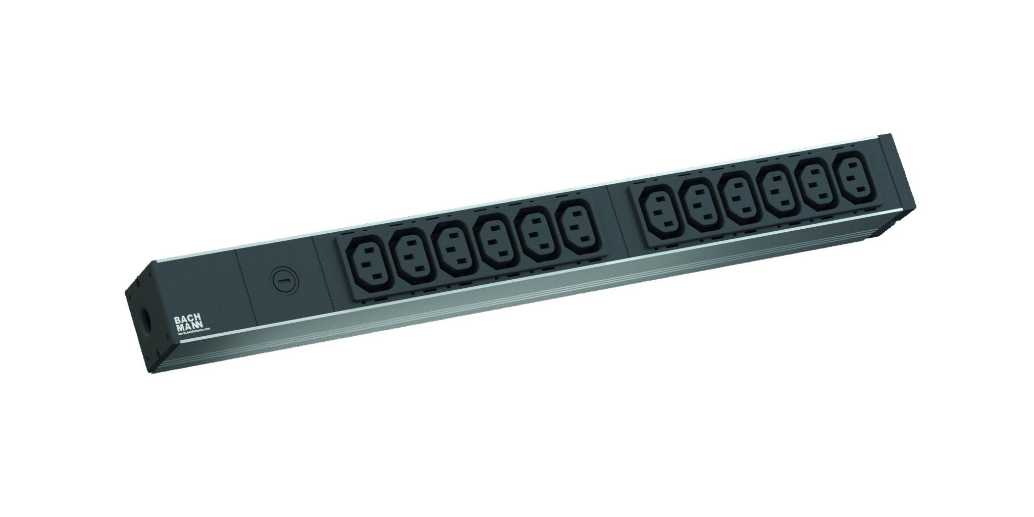 Bachmann IT PDU 12xC13 2,0m IEC C14 Stecker; IT PDU Basic 1U (230V / 50Hz); Suitable for 19 inch cabinet; Plug: C14 appliance plug; 12x C13 appliance sockets; Cable: 2,0m H05VV-F 3G 1,50 mm²; Rated voltage: 230V; Current per phase: 16A; Non-rewirable; Microfuse: 10A;