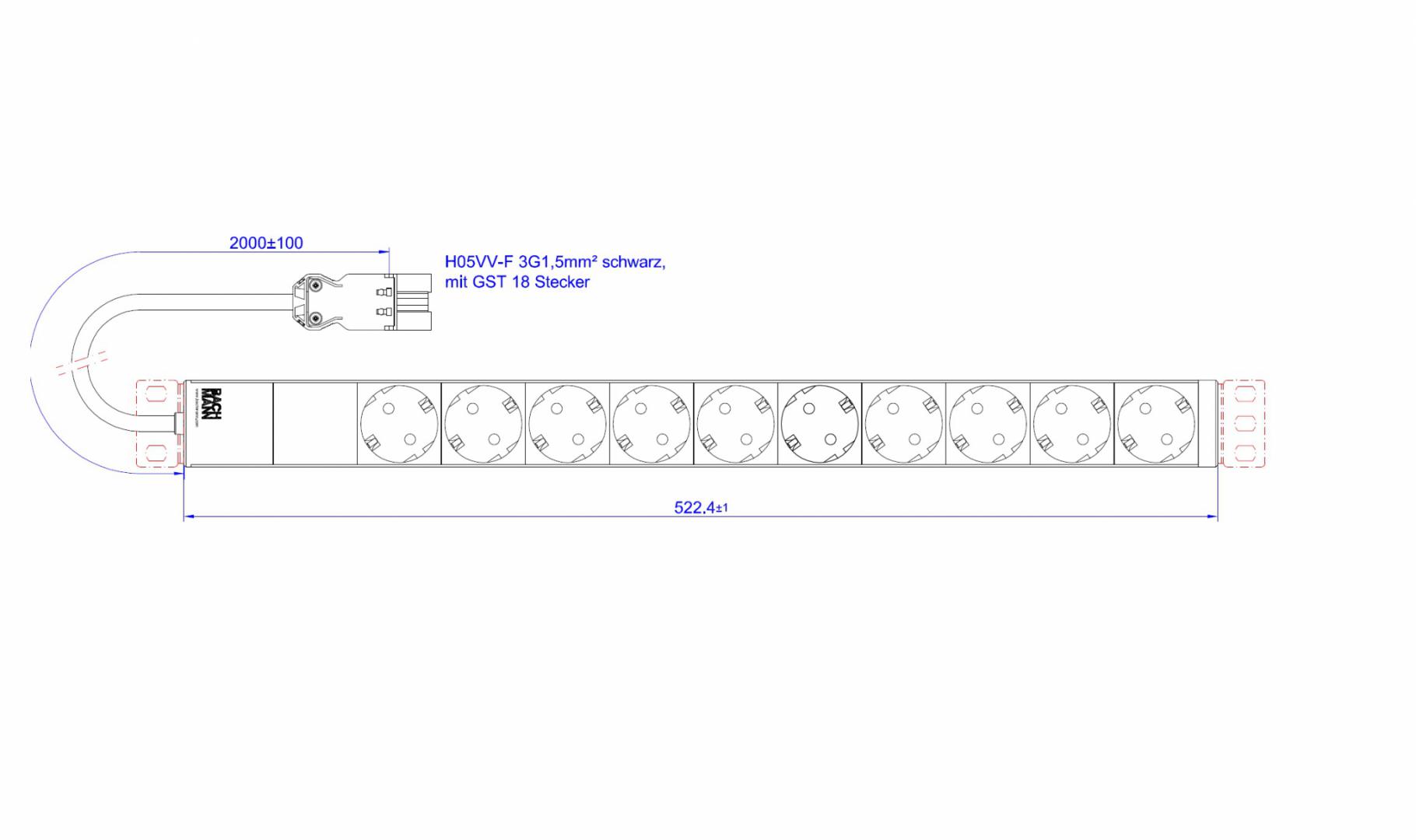 Bachmann IT PDU 10xSchuko 1xclema cordon 2,0m GST18;