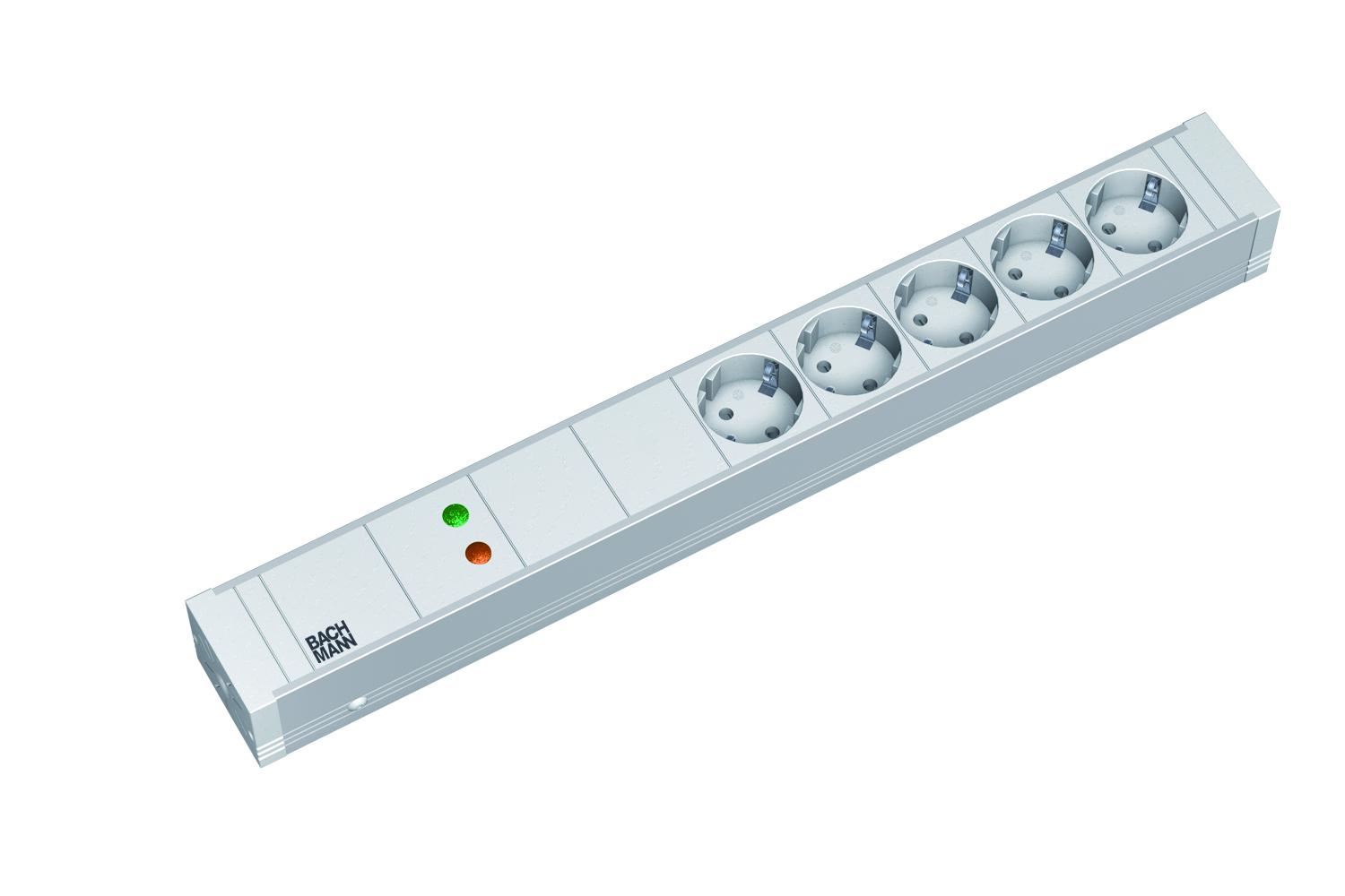 Bachmann IT PDU 5 x prize Schuko, 1.5U, impamantare, fara intrerupator, 1xGVS  cordon 2 metri, alb,Aluminiu