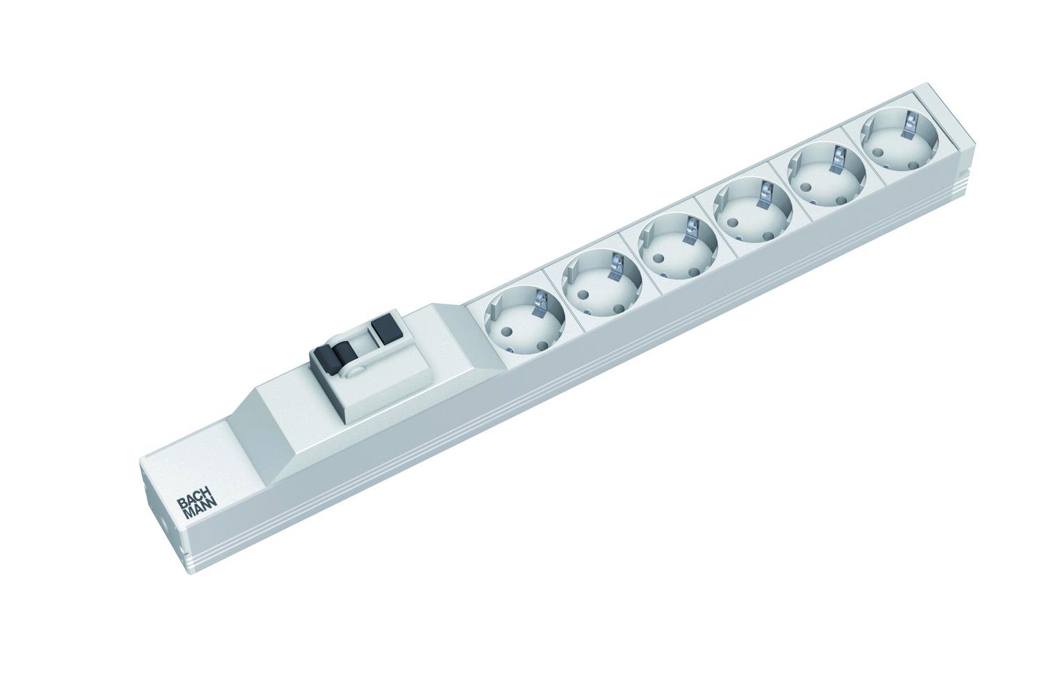 Bachmann IT PDU 6 x prize Schuko, 1x residual current circuit breaker 25A ,in Schuko  2 metri, alb ,Aluminiu