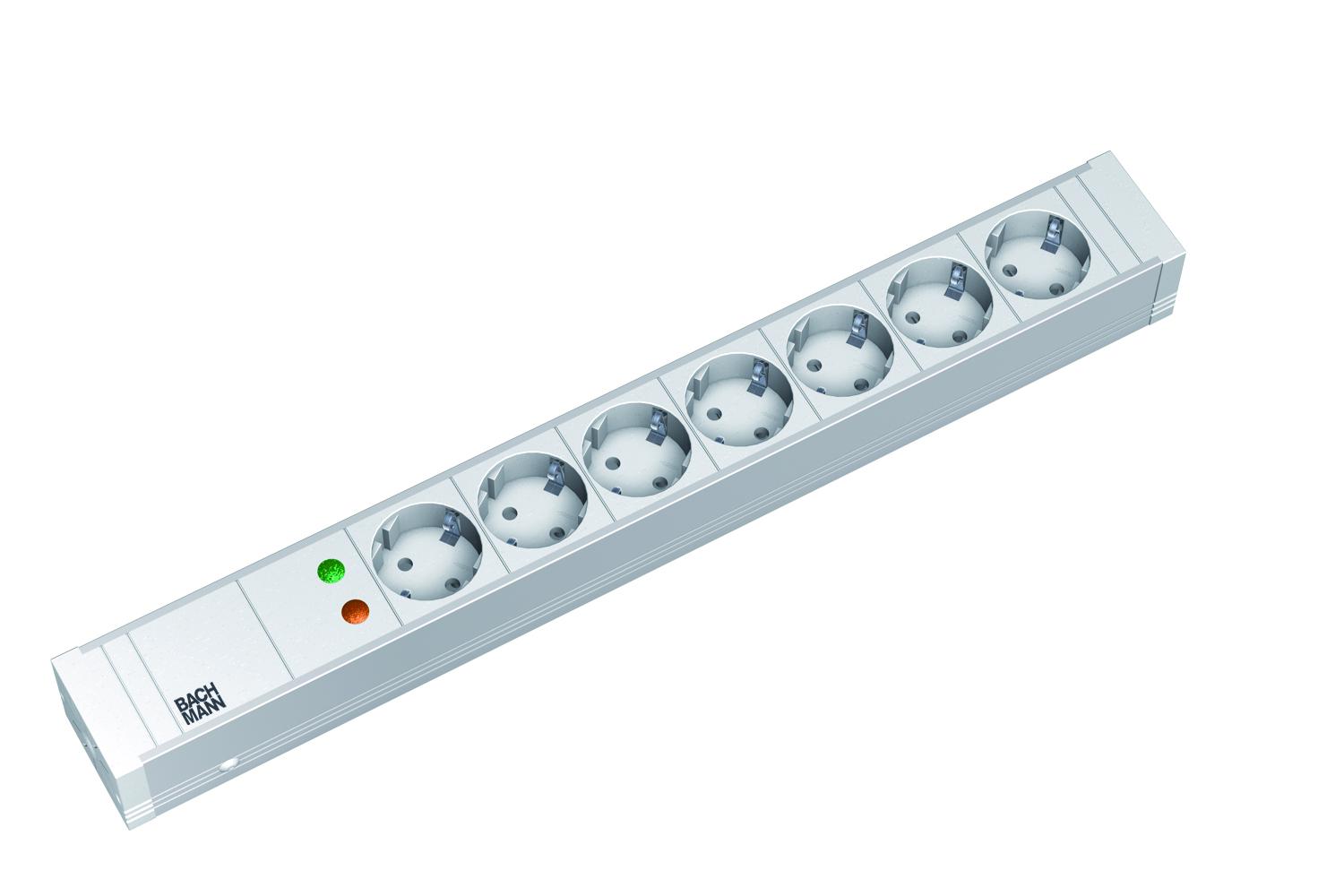 Bachmann IT PDU 7 x prize Schuko, 1.5U, impamantare, fara intrerupator,protectie supratensiune, 2 metri, alb ,Aluminiu