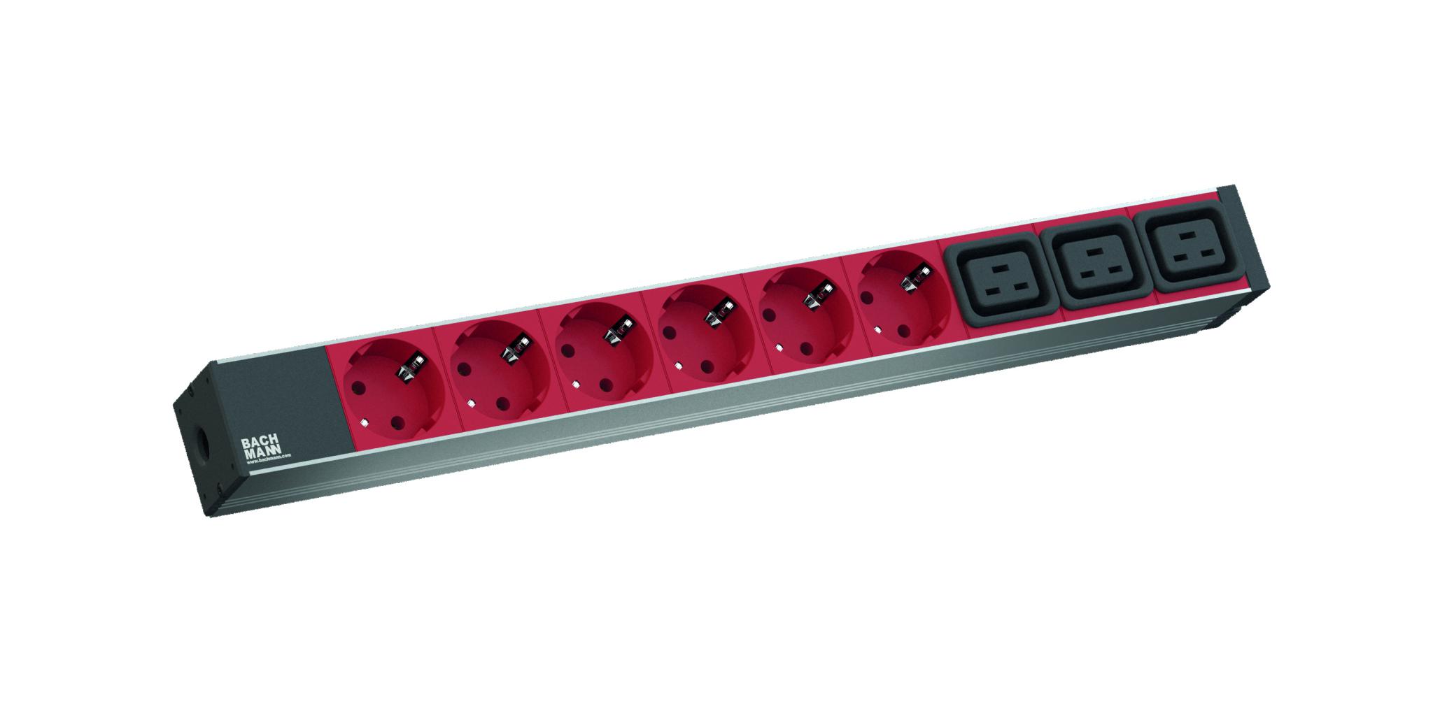 Bachmann IT PDU  8xC13 3xC19 cordon 2,0m C20; IT PDU Basic 1U (230V/50Hz); Tip conector: C20; 6* prize; unghi 35 o, rosii; 3* prize C19, negre; Lungime cablu: 2m; Tensiune: 230V; Include 2* suporti montare si suruburi; Culoare profil: gri;