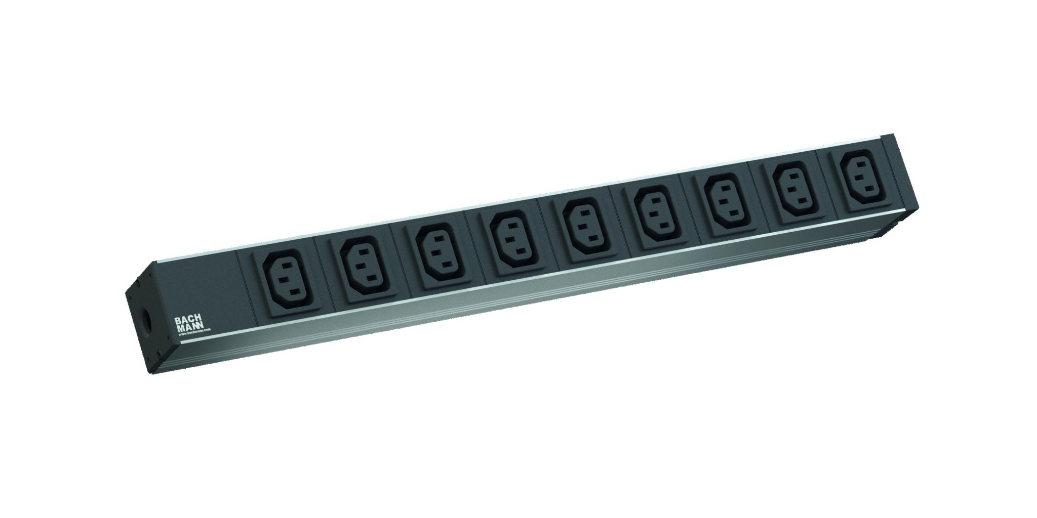 Bachmann, PDU 9 prize IEC320 non-heating, 1U, impamantare, FARA intrerupator, 2 metri, argintiu