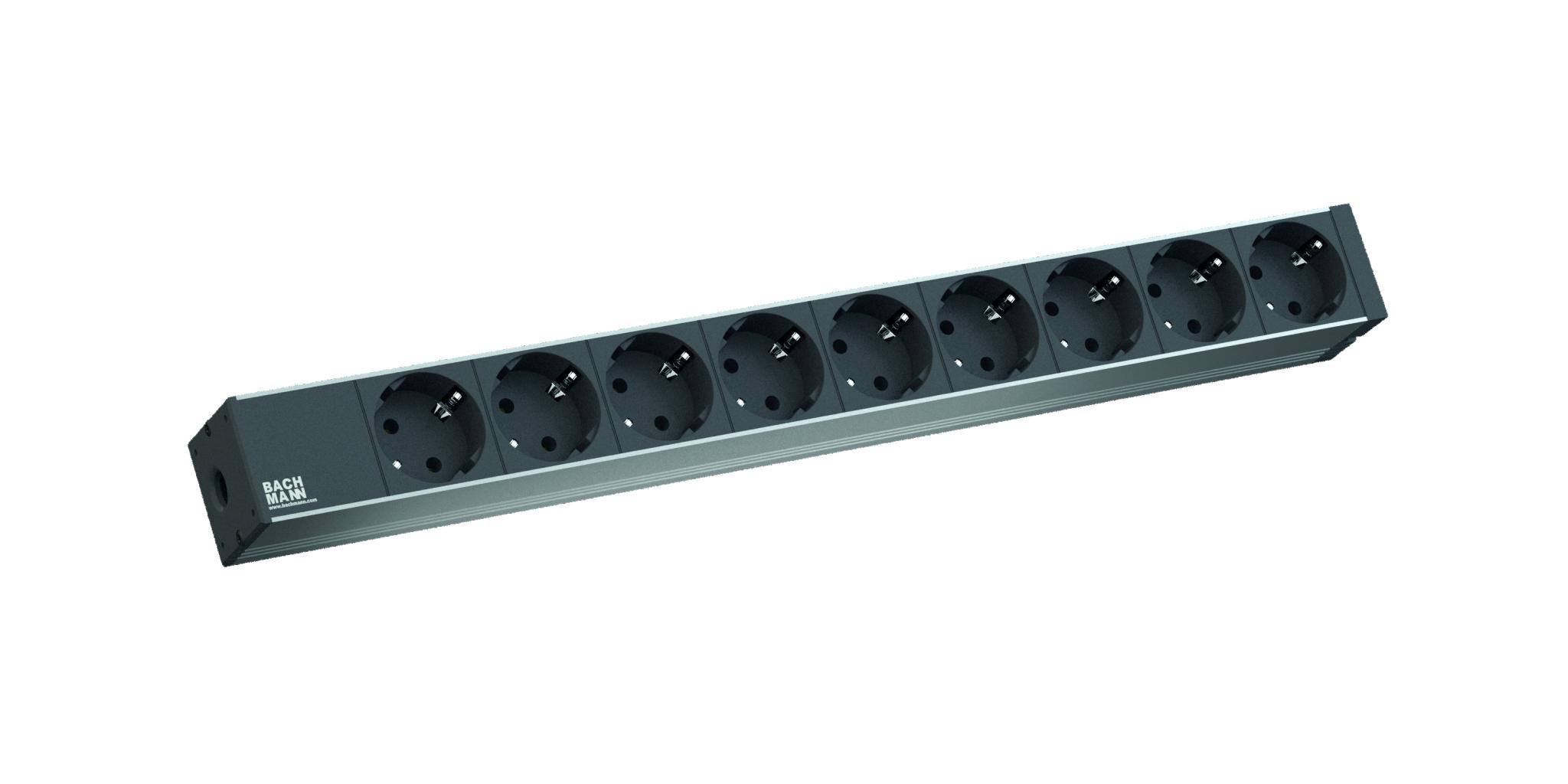 Bachmann IT PDU 9 x prize Schuko, in Schuko,1U, impamantare, fara intrerupator, 2 metri, negru, Aluminiu