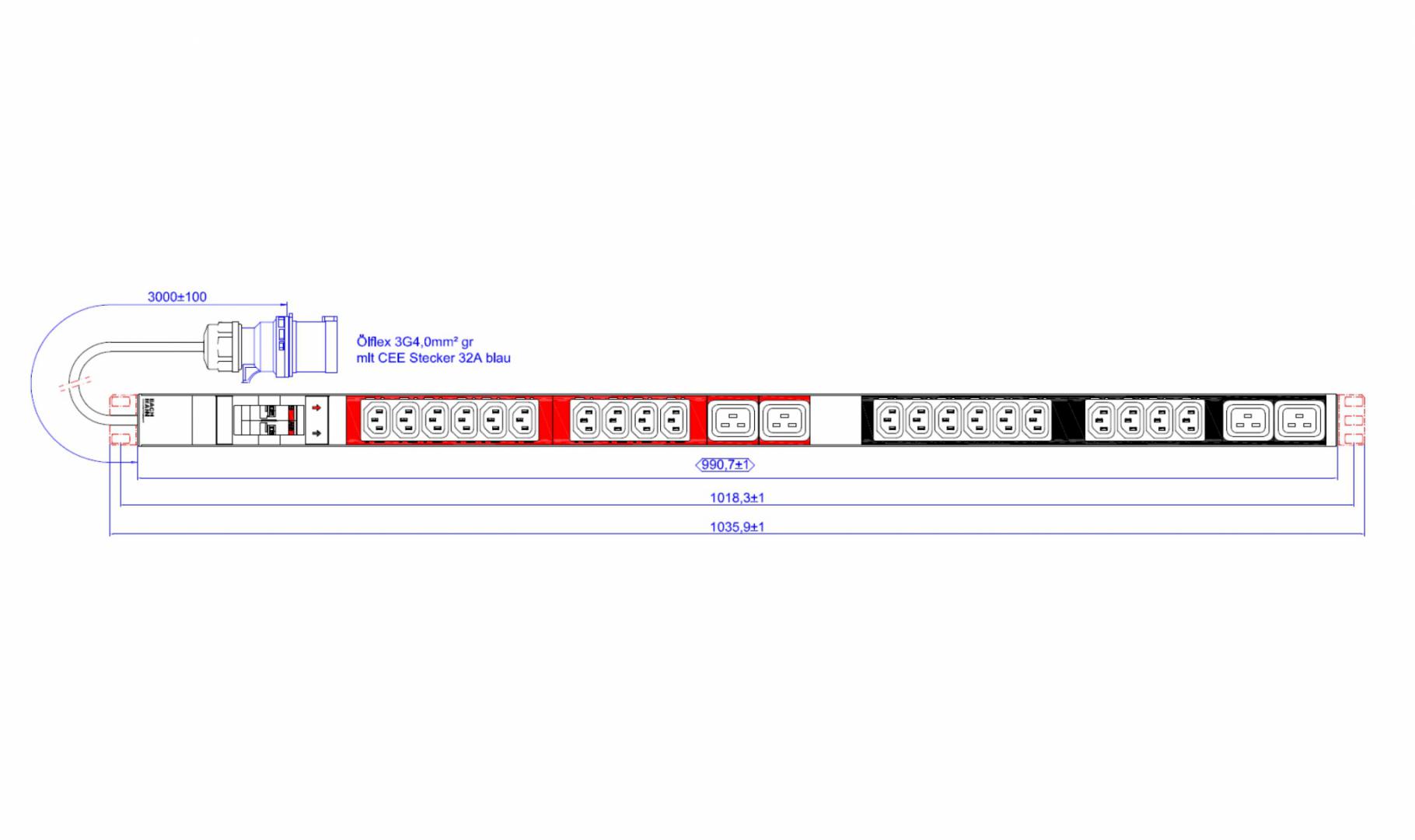 Bachmann prelungitor ALU 1HE 20xC13 4xC19 2xLS(dijunctor) cordon 3 ,0mÖlflex CEE 32A;