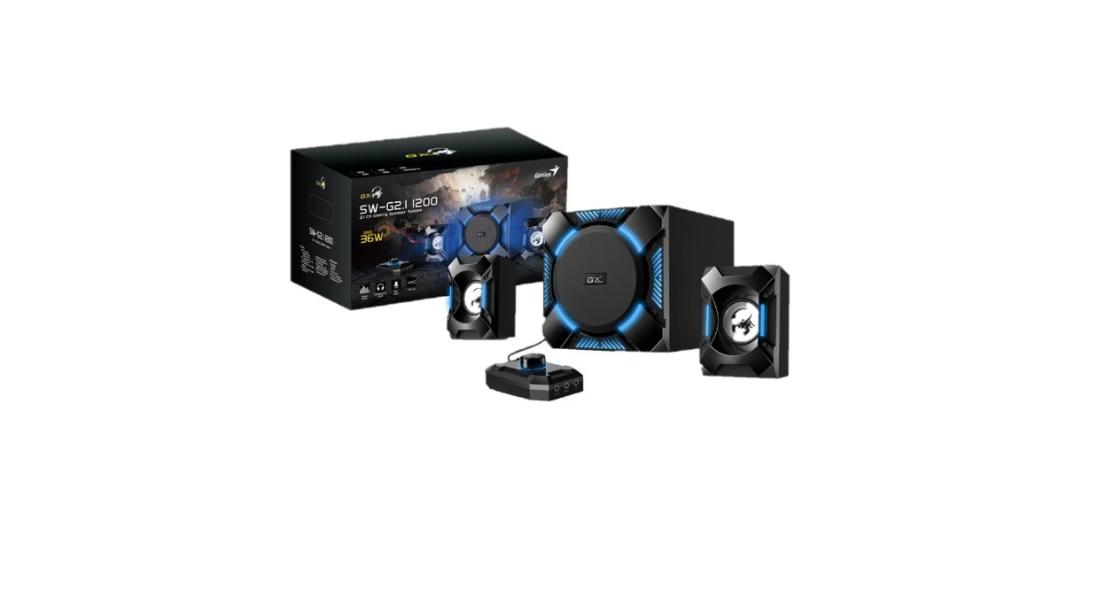 Boxe Genius 2.1 SW-G2.1 1200, RMW 36W, alimentare 220V, jack 3.5mm, RCA, negru & albastru