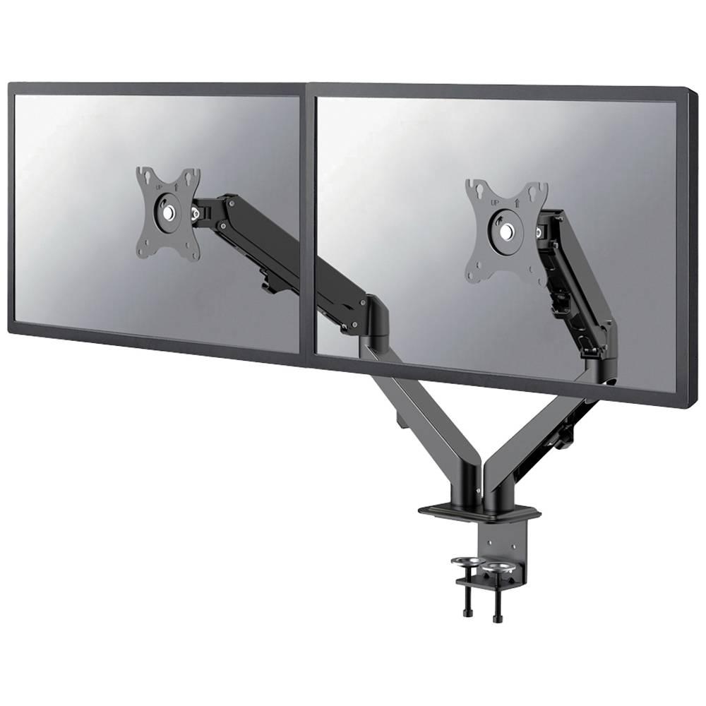 Brat de birou pentru monitor Neomounts, poate sustine 2 monitoare cu diagonala display 17-27", suporta pana la 7kg per monitor, full motion, +90°, -45° inclinatie, +90°, -90° swivel, +180°, -180° rotatie,  VESA min 75x75, VESA max 100x100,reglabil pe inaltime: 15.2-40.2 cm, negru. Garantie 5 ani