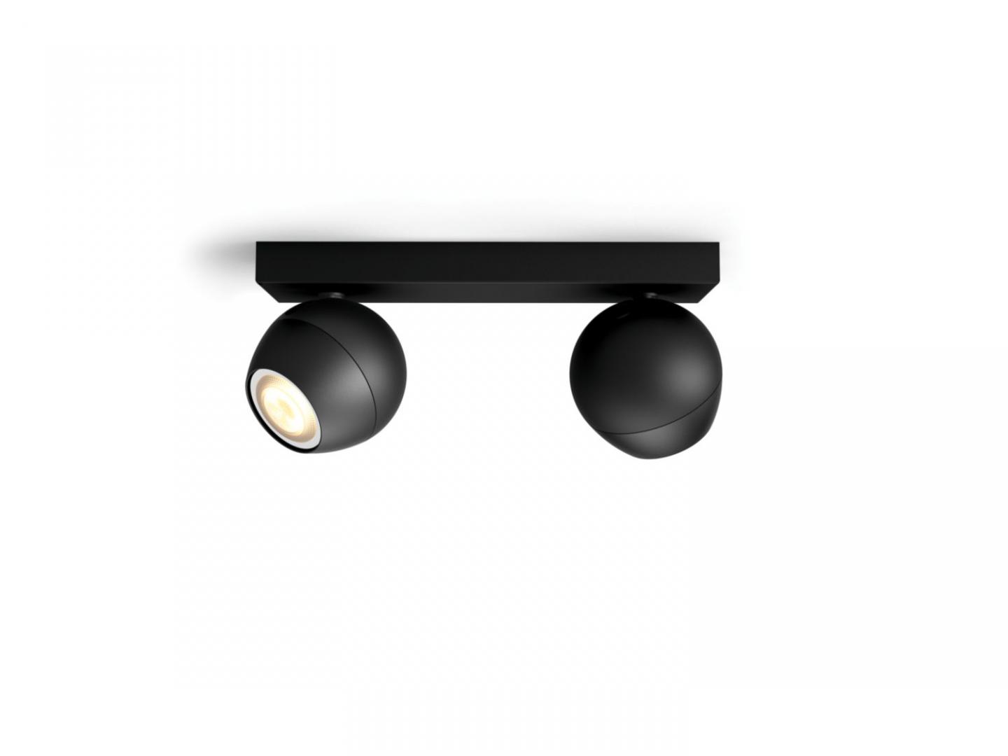 Spot LED Dublu Philips Hue Buckram, Bluetooth, 2xGU10, 2x5W, 700 lm ,lumina alba (2200-6500K), IP20, 25.2x8.2cm, Metal, Negru, Intrerupatorcu variator inclus