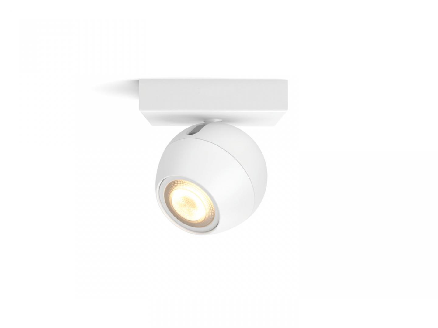 Spot LED Philips Hue Buckram, Bluetooth, GU10, 5W (50W), 350 lm, lumina alba (2200-6500K), IP20, 10.2cm, Metal, Alb