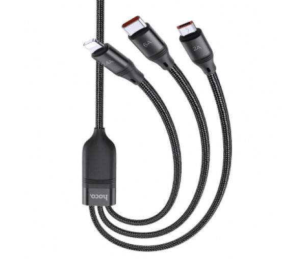 Cablu Incarcare USB la Lightning / USB Type-C / MicroUSB HOCO U104, 1.2 m, 6A, Negru