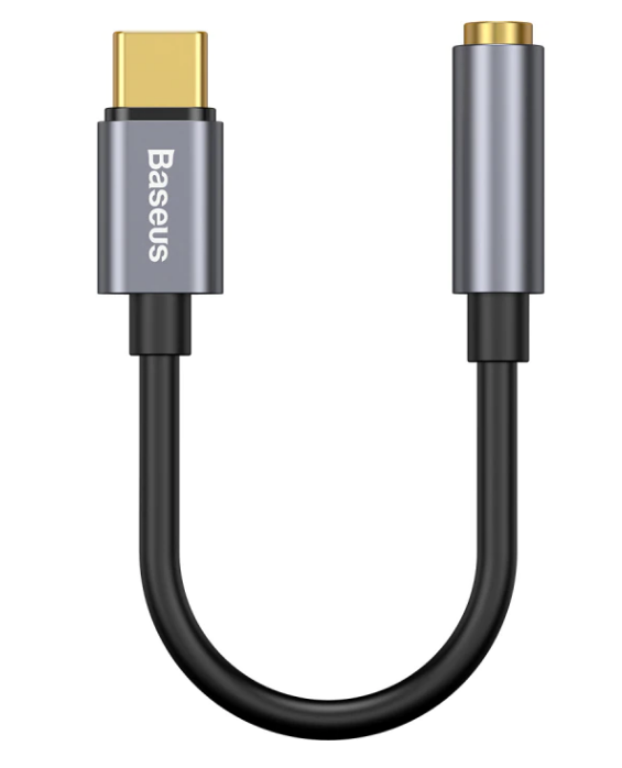 Cablu Adaptor Baseus, 1 x USB Type-C (T) la 1 x Jack 3.5mm (M), lungime cablu brodat 12 cm, gri