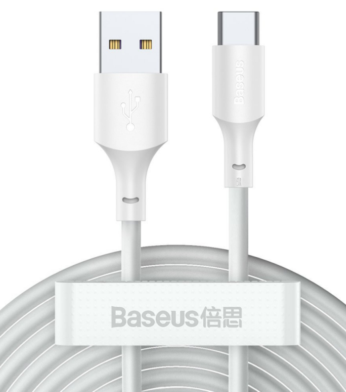 Cablu alimentare si date Baseus Simple Wisdom, Fast Charging Data Cable pt. smartphone, USB la USB Type-C 5A (2buc/set), 1.5m, alb