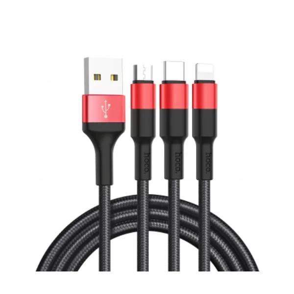 Cablu Incarcare USB - Lightning / USB Type-C / MicroUSB HOCO X26 Xpress, 1 m, Negru Rosu