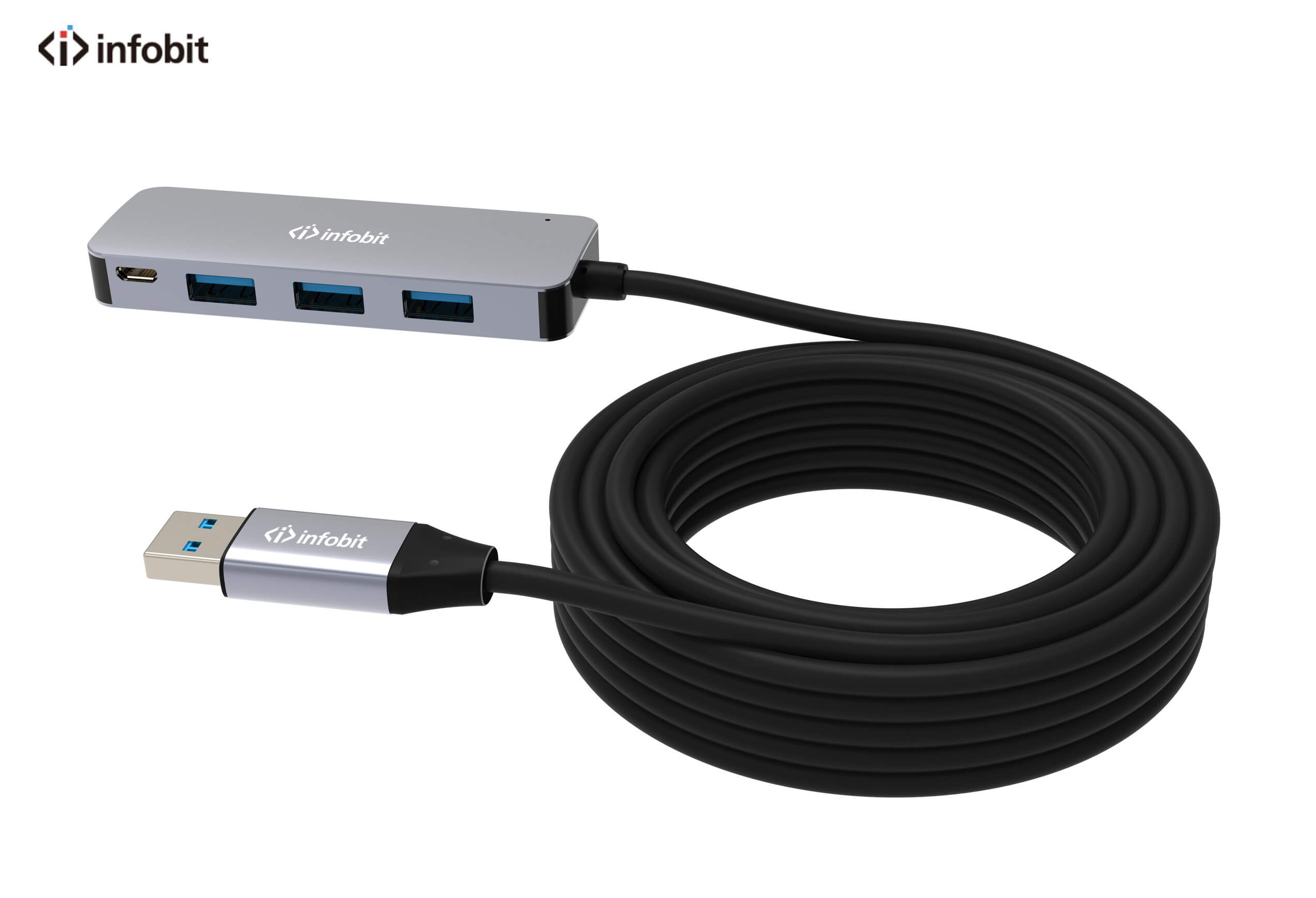 Cablu Hub 4 USB 3.0, Infobit iCable-USB-ACC-H14, 5Gbps, 10 m