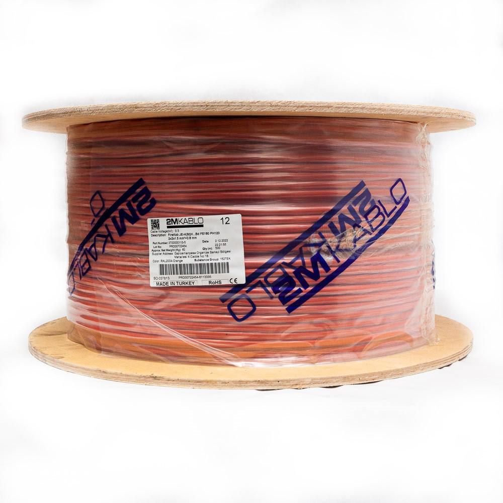 "Cablu incendiu JEH(St)H...Bd FE180 PH120 2x2x1.5 mm²+0.8 ,  rezistenta la foc 120 minute, compatibilitate E30/E90 producator 2M Kablo, 3T00000113-5-500Diametru fir: 1.5 mmConductor: perechi torsadate cu protectie din fibra de sticla, cupru 100%Culori fire: conform -VDE0815Manta: Halogen free
