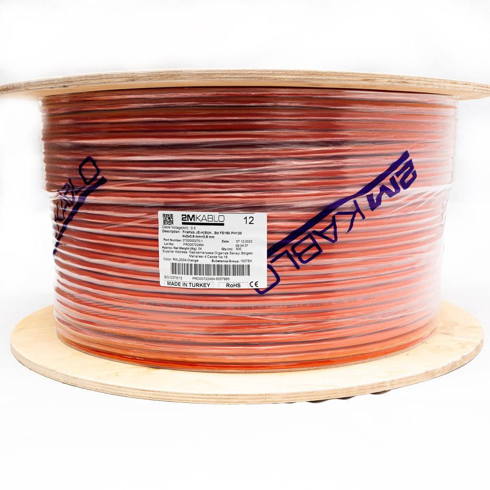 "Cablu incendiu JEH(St)H...Bd FE180 PH120 4x2x0.8 mm+0.8 mm ,  rezistenta la foc 120 minute, compatibilitate E30/E90 producator 2M  Kablo, 3T00000270-500Diametru fir: 0.8mmConductor: perechi torsadate cu protectie din fibra de sticla, cupru 100%Culori fire: conform -VDE0815Manta: Halogen free