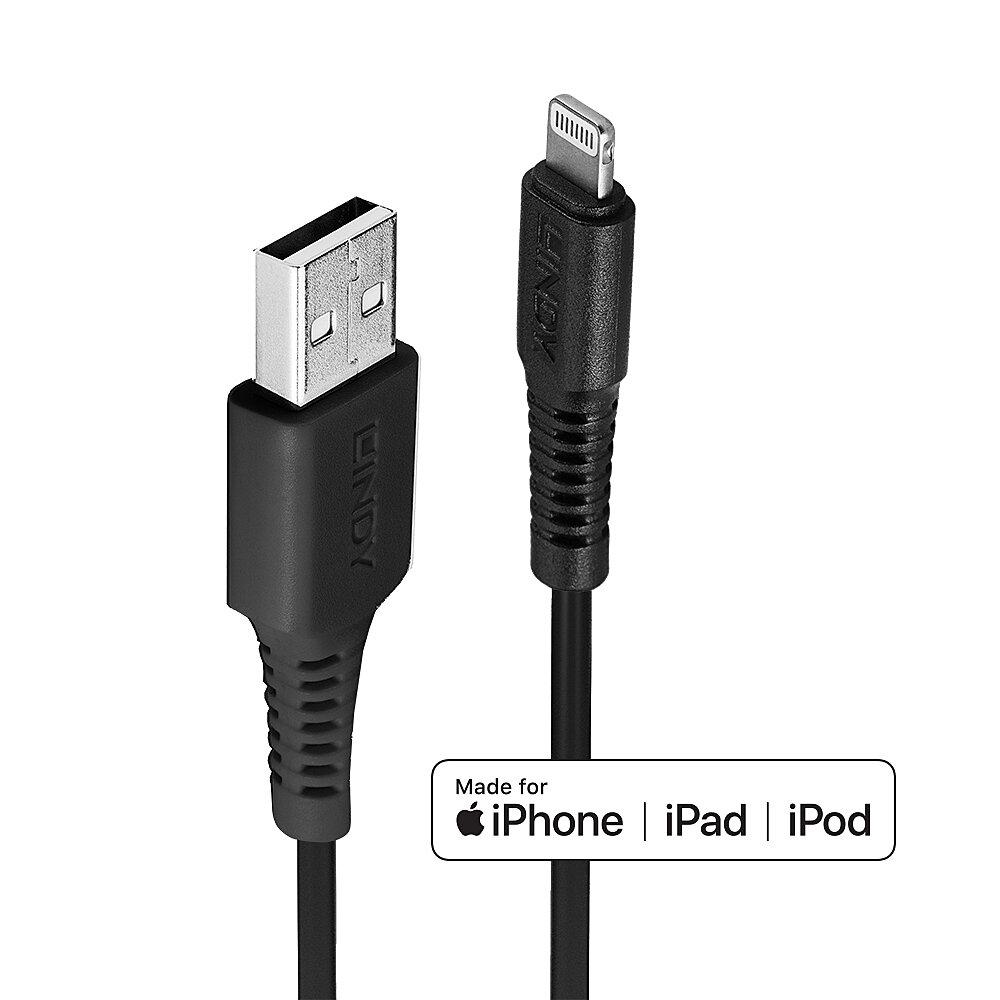 Cablu Lindy 0.5m USB A 2.0 to Lightning, negru