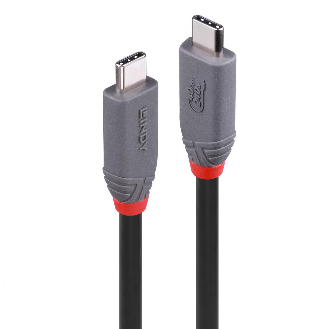 Cablu Lindy 0.8m USB 4 Type C 40Gbps Anthra line, rezolutie maxima suportata 3840x2160@60Hz, 7680x4320@60Hz , latime de banda suportata 40Gbps, gri
