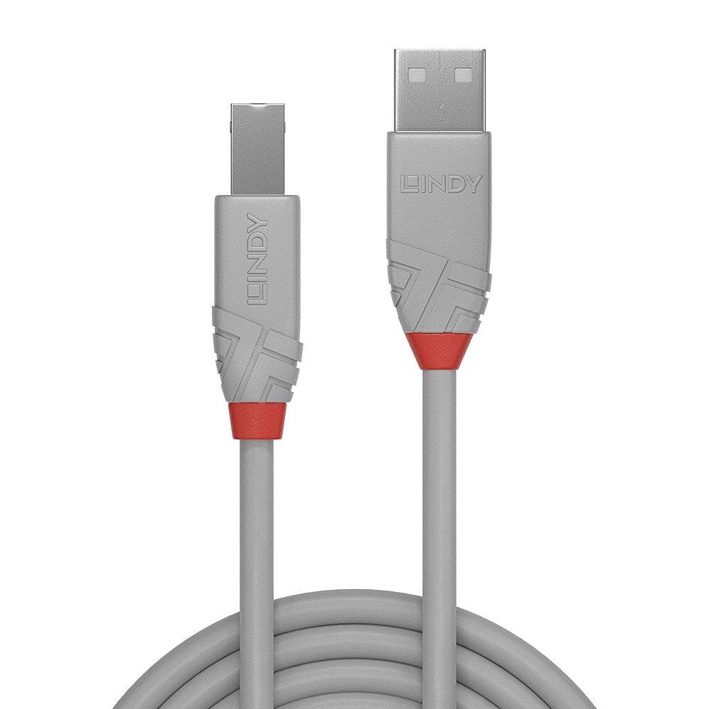 Cablu Lindy 2m USB 2.0 Tip A la Tip B, Anthra Line, gri