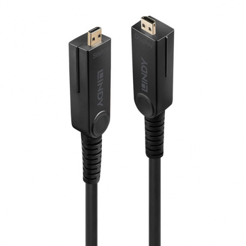 Cablu fibra optica Lindy micro-HDMI hibrid 4K60 20m, cu conectori HDMI & DVI detasabili, pini & conectori placati aur, HDMI 2.0, latimea de banda 18G, rezolutie maxima 4096x2160@60Hz, negru