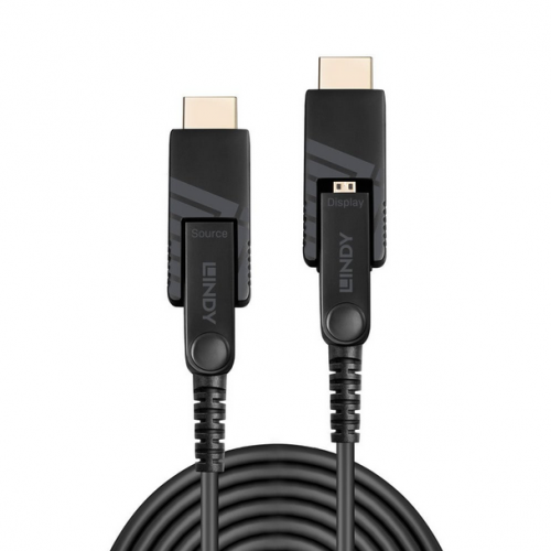 Cablu fibra optica Lindy micro-HDMI hibrid 4K60 30m, cu conectori HDMI & DVI detasabili, pini & conectori placati aur, HDMI 2.0, latimea de banda 18G, rezolutie maxima 4096x2160@60Hz, negru