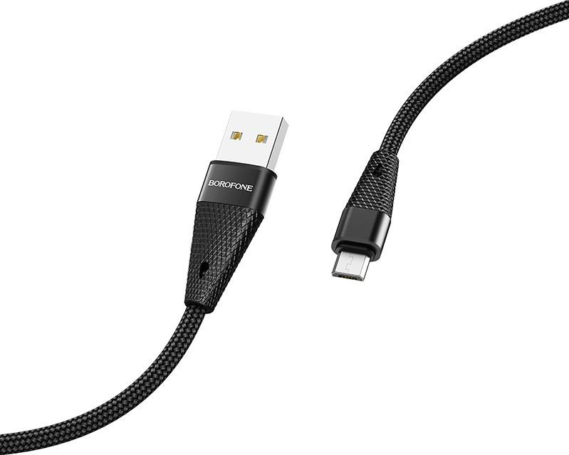Borofone BU10  / Cablu date USB to MicroUSB, Textil, 2.4A,1.2m, Negru